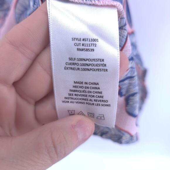 Kut from the Kloth Sheer Adriana Pink Blue Floral Cold Shoulder Back Tie M - Picture 6 of 11